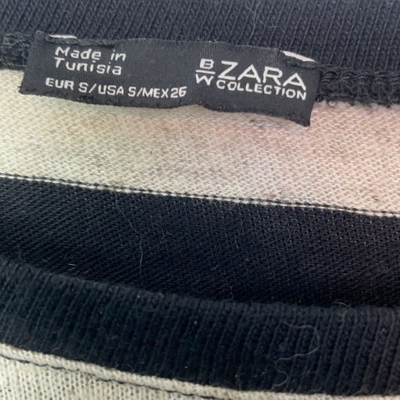 Zara Black and Tan Short Sleeve Striped Tee Tie Waist Top Size Small - Picture 5 of 14